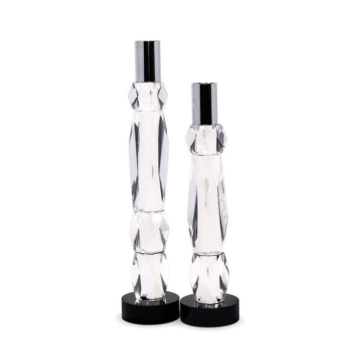Crystal Candlestick with Silver Top and Black Base (2 Sizes)