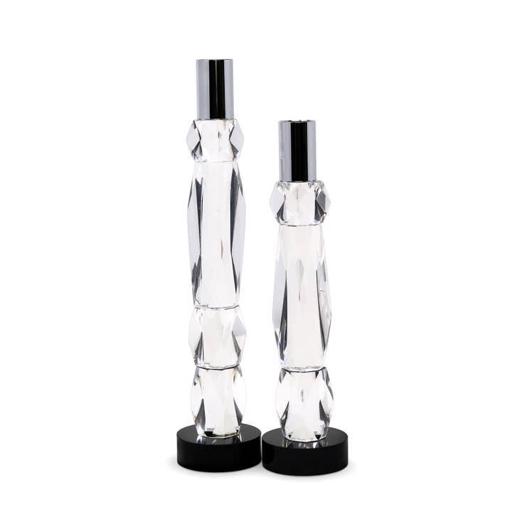 Crystal Candlestick with Silver Top and Black Base (2 Sizes) - Med