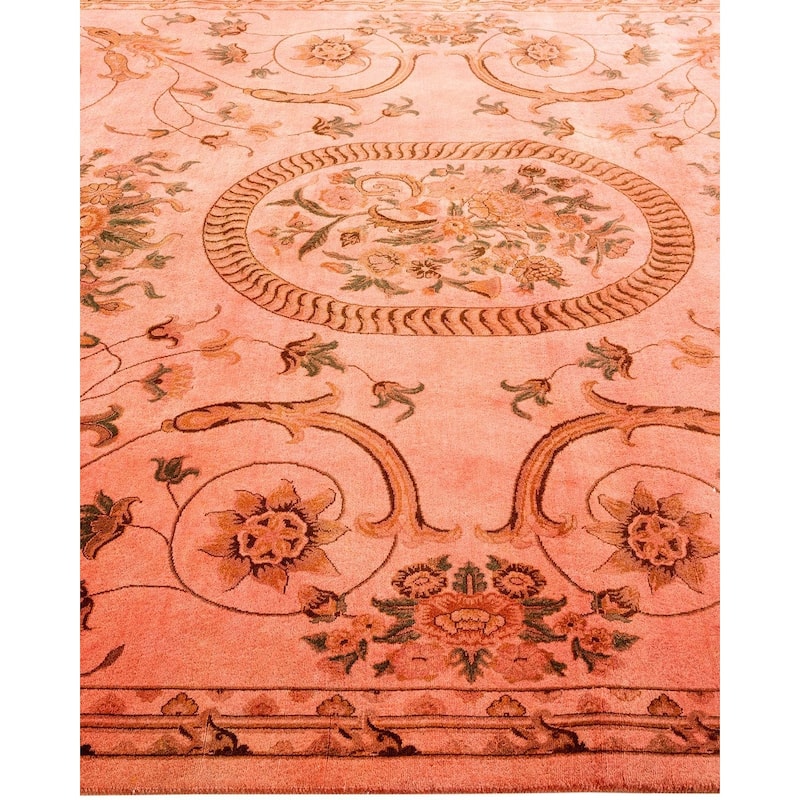 Overton Hand Knotted Wool Vintage Inspired Modern Contemporary Overdyed Pink Area Rug - 6' 6" x 9' 5"