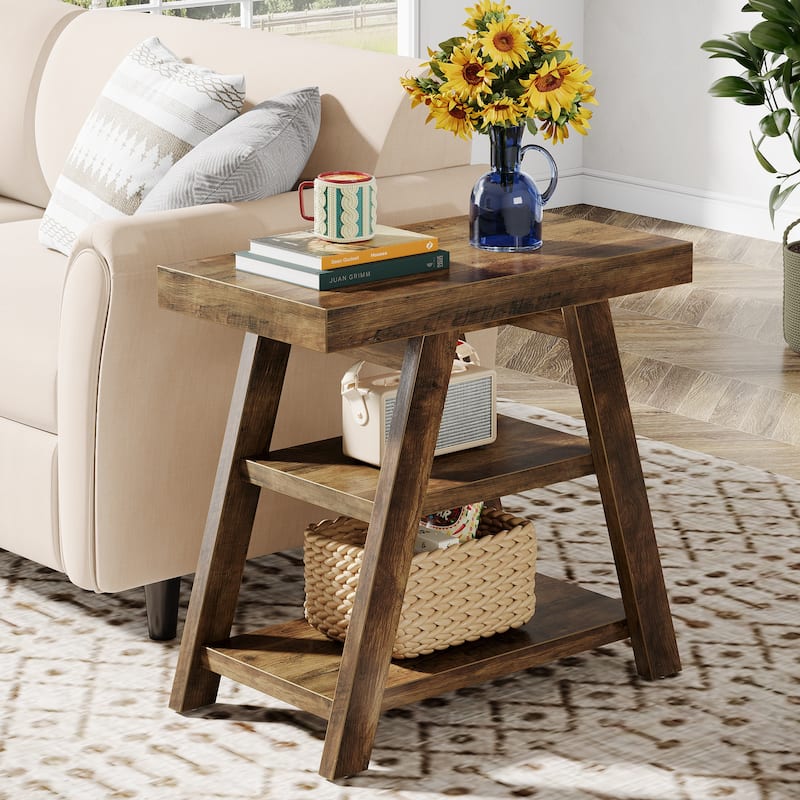 End Table with Storage, Wooden Side Table, Bedside Table for Living Room, Bedroom Small Spaces