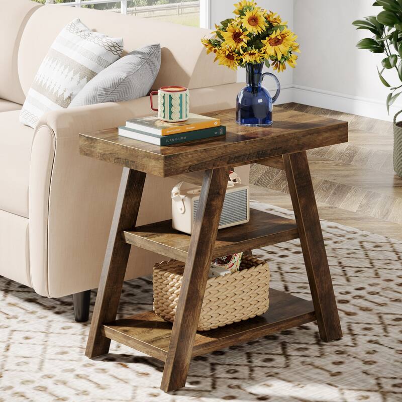 Side Table with Storage, Nightstand, Wooden End Table, Sofa/Bedside Table for Living Room, Bedroom