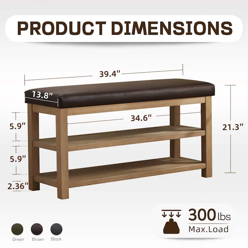 HUIMO Multi-Functional Modern Entryway Double Layer Shoe Bench 39 inch