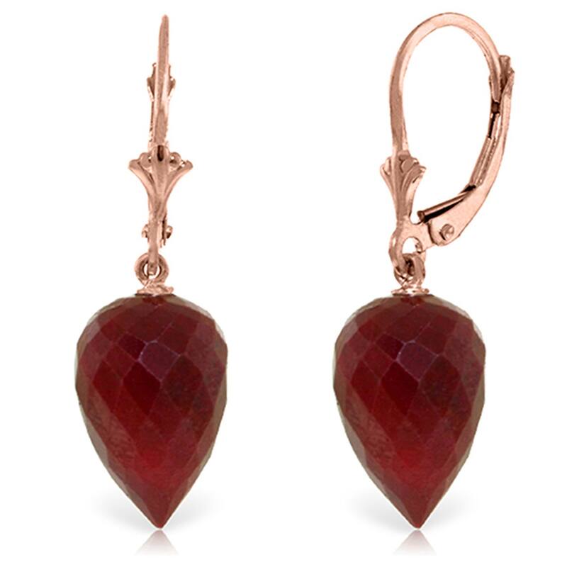 26.1 Carat 14K Solid Gold Drop Briolette Ruby Gemstone Earrings - Rose