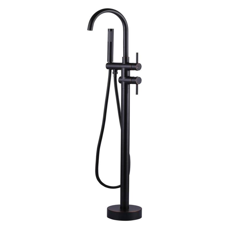 WOWOW Double Handle Freestanding Tub Faucet with Handheld Shower - Oil Rubbed Bronze
