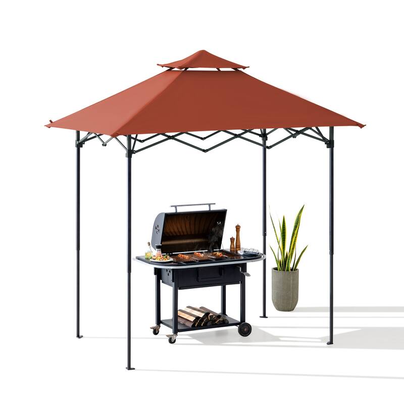 SUNJOY 8' x 5' Pop Up Grill Gazebo Double Tiered Outdoor Gazebo Standing-Height Canopy for BBQ,Picnics, Outdoor Events