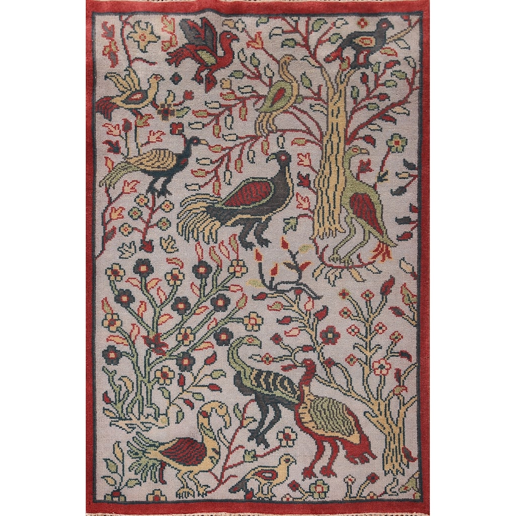 Animal Pictorial Ziegler Indian Rug Hand-Knotted Wool Carpet - 4'1"x 5'10"