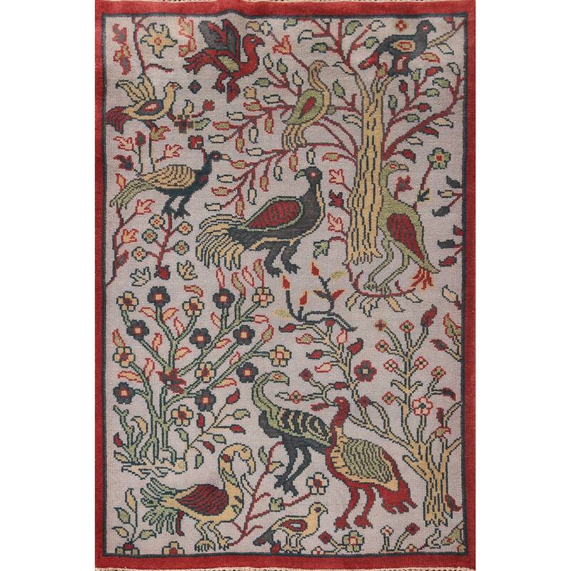 Animal Pictorial Ziegler Indian Rug Hand-Knotted Wool Carpet - 4'1"x 5'10"
