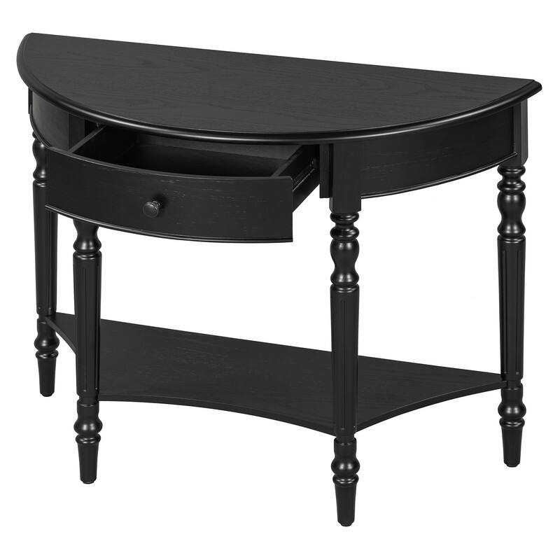 Farmhouse Half Moon Console Table with Drawer and Shelf for Entryway and Living Room Decor