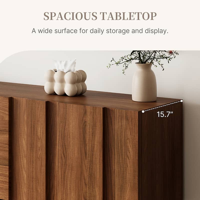 71" Mid Century Wood TV Stands, Brown Media Console with 3 Drawers and 2 Cabinets