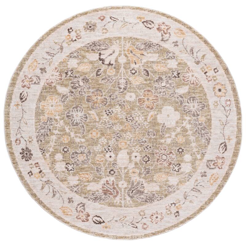 Martha Stewart by SAFAVIEH Yukimi Vintage Floral Distressed Rug - 6'3" Round - Green/Ivory
