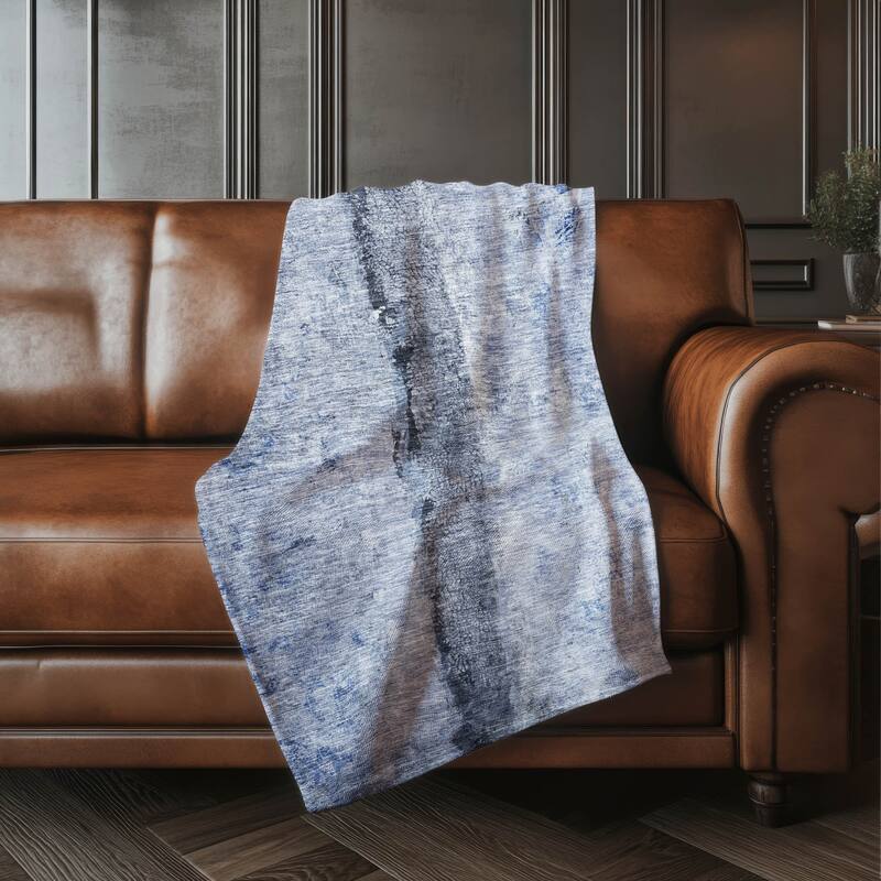 Premium Machine Washable Modern Contemporary Sherpa Throw Blanket - Denim - 4'2" x 5'10"