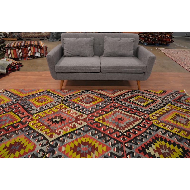Hand Woven Oriental 100% Wool Carpet Southwestern Tribal Multi-Colored Kilim Area Rug - 10' 5'' X 5' 0''