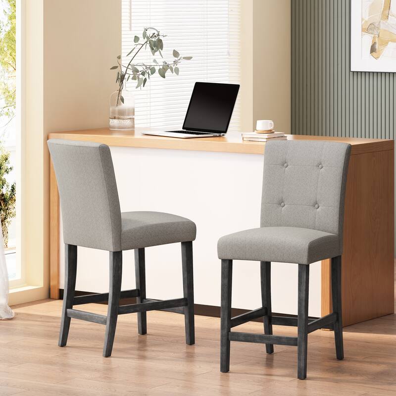 Button Tufted 26 Inch Counter Stools, Set Of 2