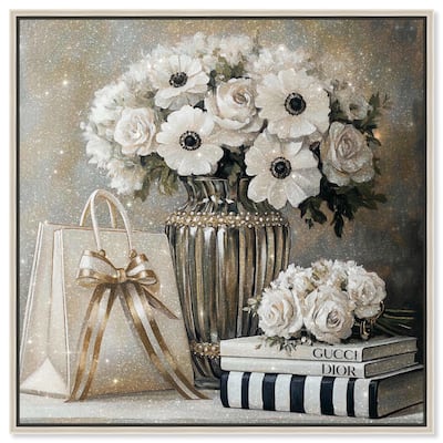 Elegant Flowers Books Neutral Canvas by Art Remedy