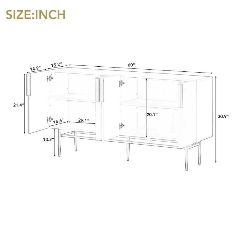 4-door Sideboard Gold Metal Handle Buffet Cabinet