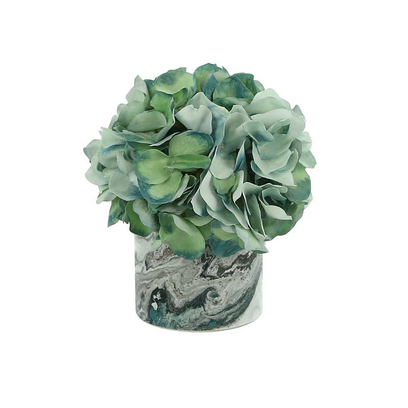 Hydrangea Arrangement in a Glass Vase - Green, Marble