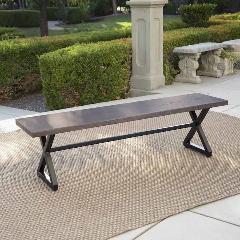Roomfitters Aluminum Outdoor Dining Bench with Sturdy Steel Frame, Stylish and Durable Design, Perfect for Patio and Garden Use - Brown
