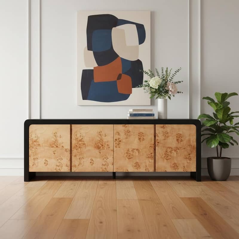 HomeRoots 67" Black And Natural Solid Wood Sideboard with Four Doors - 67.00 in. x 23.60 in. x 18.00 in. - 67.00 in. x 23.60 in.  x 18.00 in.