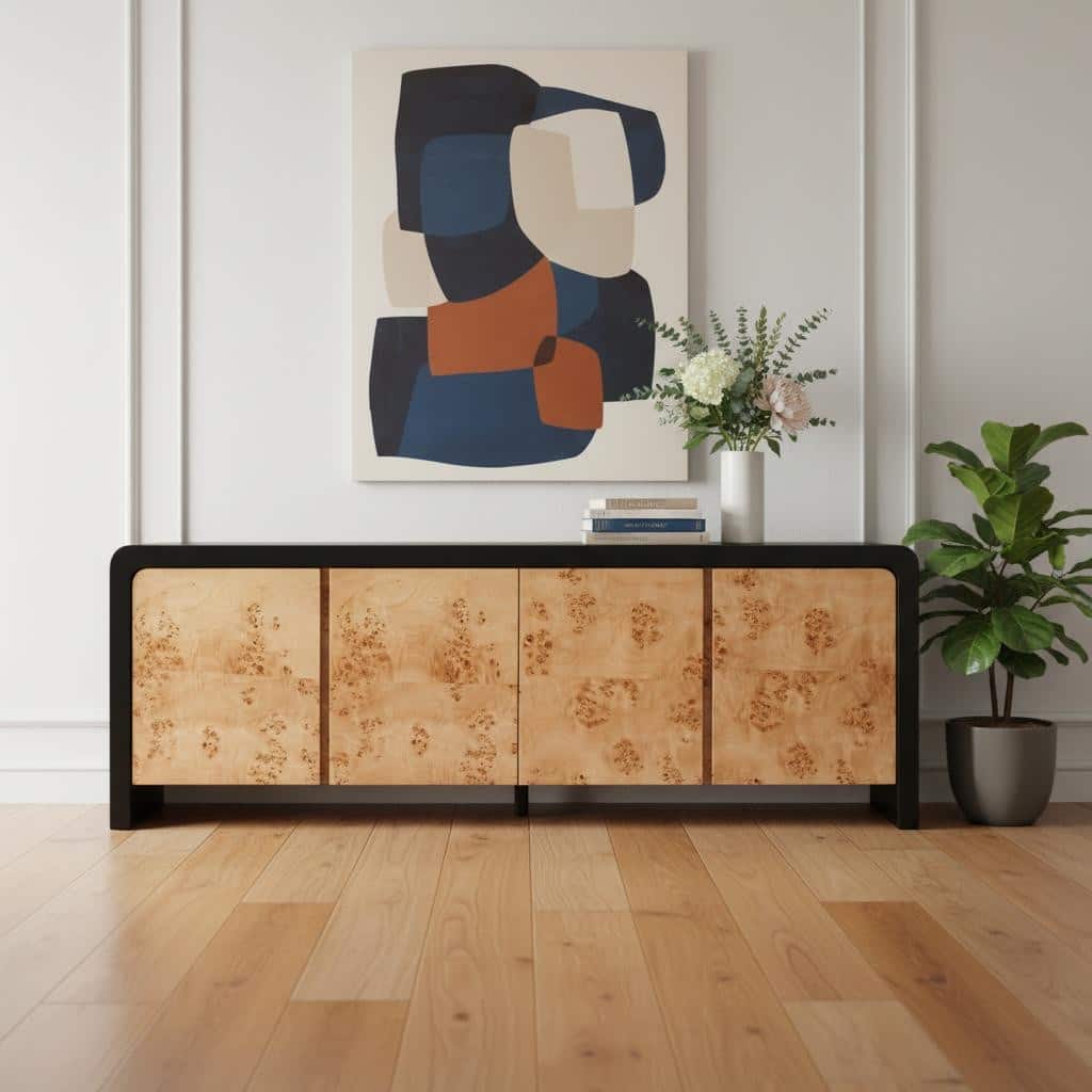 HomeRoots 67" Black And Natural Solid Wood Sideboard with Four Doors - 67.00 in. x 23.60 in. x 18.00 in.