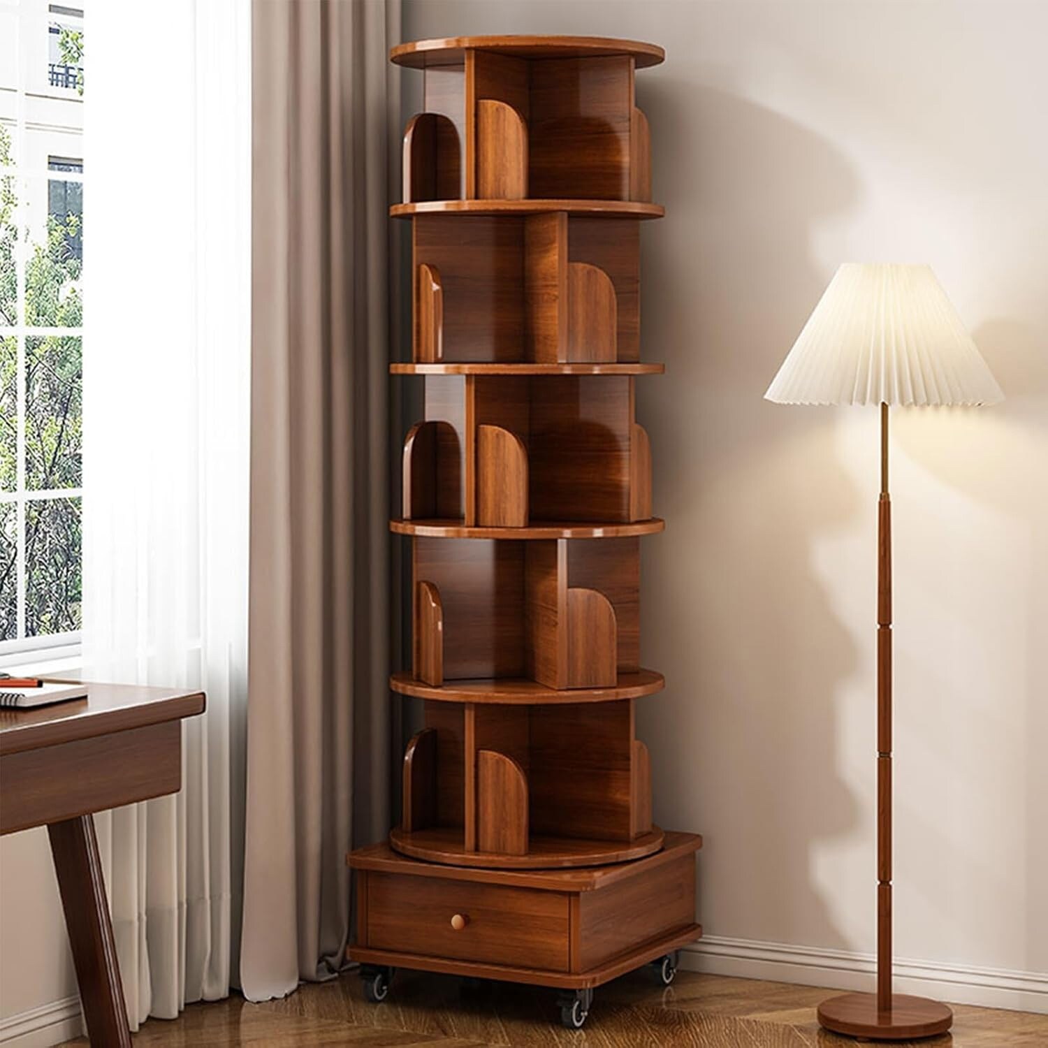 Rotating Bookshelf, 360 Display Corner Bookshelf, 6 Tier Bookcase