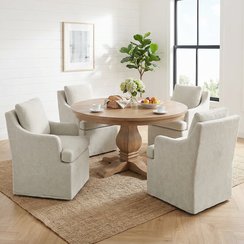 Upholstered Dining Chairs, Modern Kitchen Chairs Dinner Chairs with 4 Casters - Set of 4 - Beige