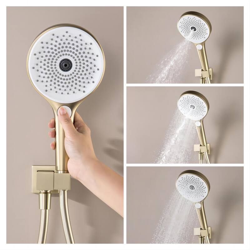 6-Way Wall Mounted 12.6'' Round Showerhead with High-pressure Handheld Showerhead in Black/Gold