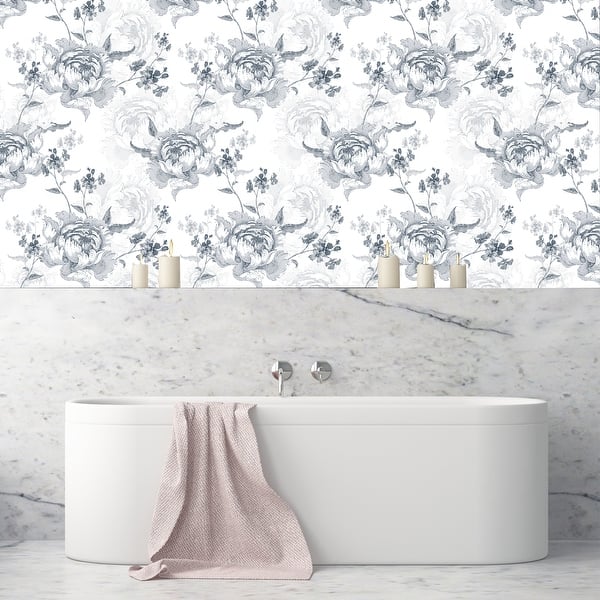 Shop Bloom Black And White Peonies Removable Wallpaper 24 Inch X 10 Ft Overstock 31809385