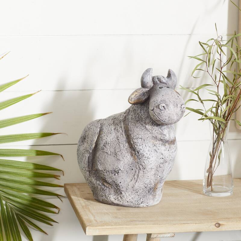 Polystone Cow Indoor Outdoor Garden Sculpture - Gray - Roche River Decor