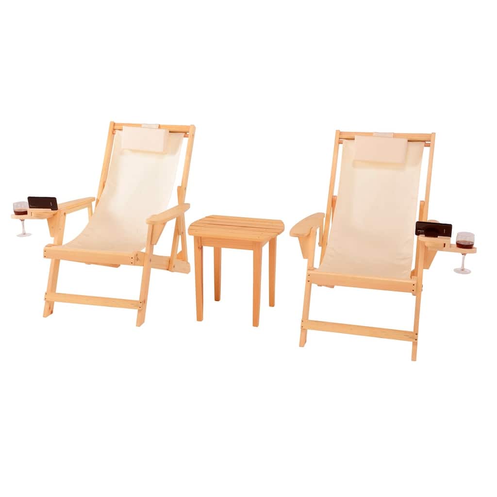 Romantic Collection Canvas Sling Chairs with Cup and Wine Holder and end table