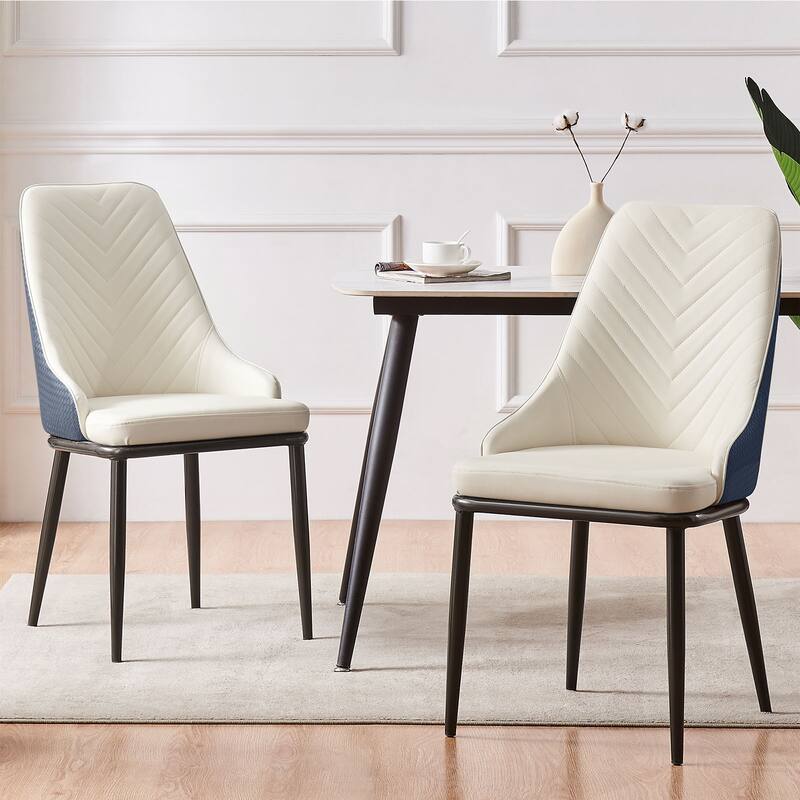 Faux Leather Upholstered Dining Chairs with Woven Back, Set of 2 - 18.11"W x 21.26"D x 36.61"H