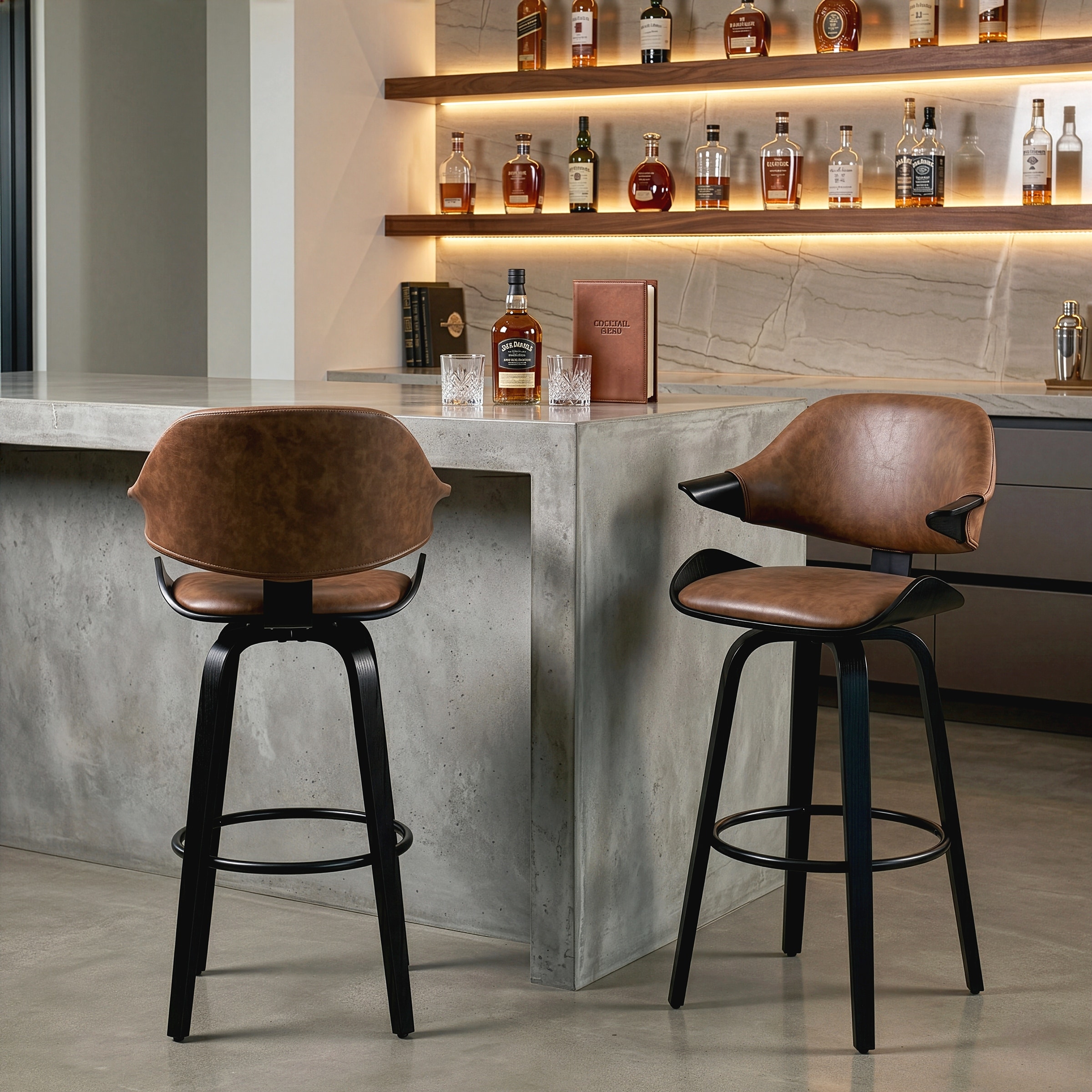 Bevelyn Vintage Brown Faux Leather Swivel Bar Stool (Set of 2)