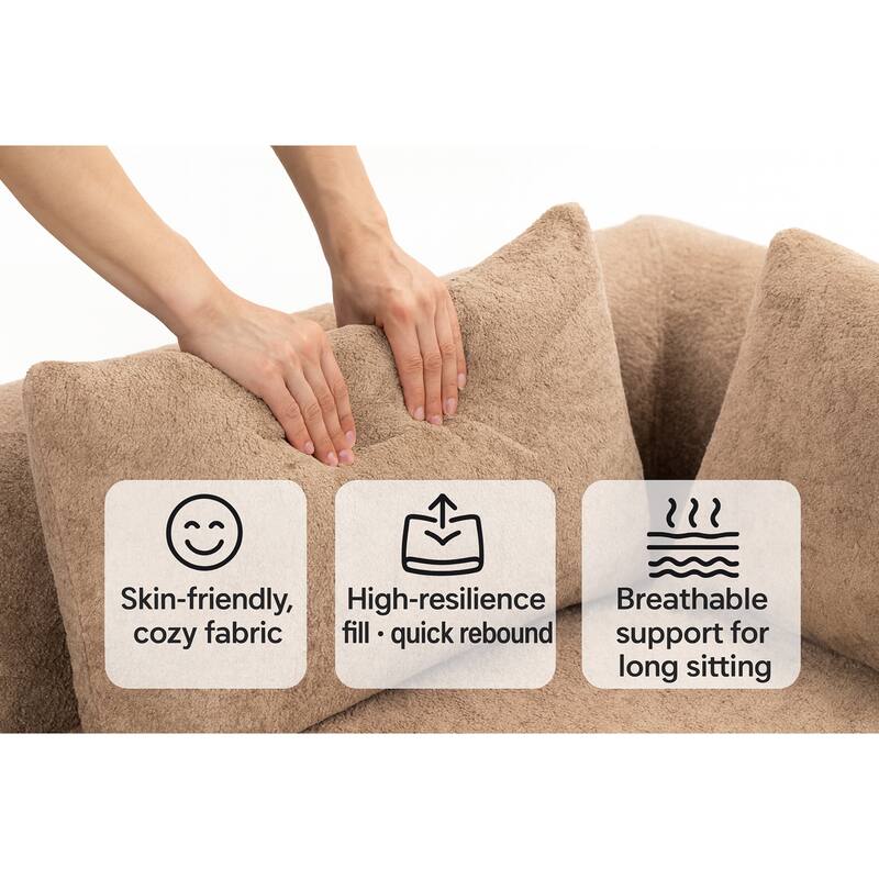 96" Full-Foam Modular Boucle Sectional Sofa, 2-Piece Low-Profile Couch with Rounded Arms