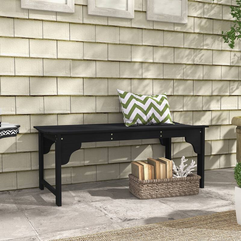 Wooden Garden Bench, Leisure Bench Outdoor Park Bench with Slatted Seat, Backless Front Porch Bench with Curved Seat - Black