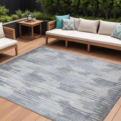 HomeRoots Striped Transitional Rectangle Outdoor Rug