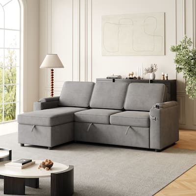 Sleeper Sofa with Storage, Cup Holder and USB Charging Port,Couch with Pull Out Bed, Daybed for Living Room Bedroom