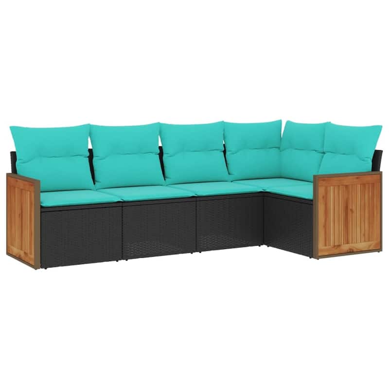 vidaXL 5 Piece Patio Sofa Set with Cushions Black Poly Rattan