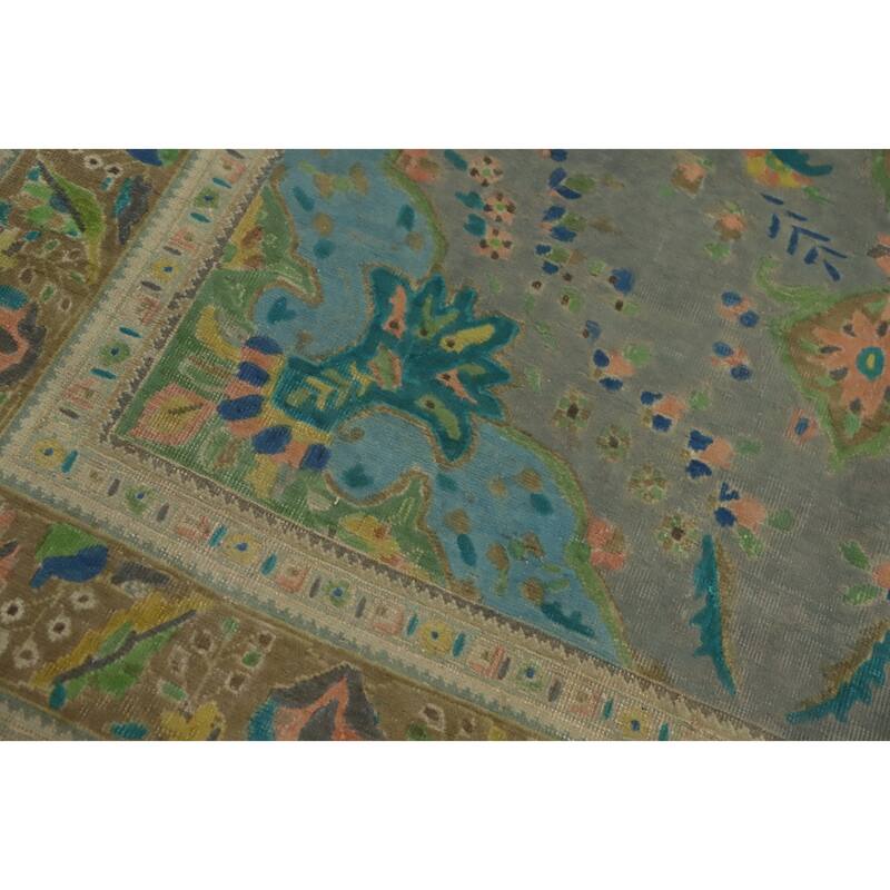 Hand Knotted Oriental 100% Wool Carpet Traditional Floral Greys & Charcoal Tabriz Area Rug - 9' 7'' X 6' 8''
