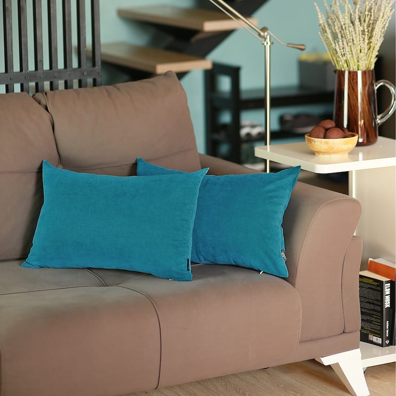 Honey Set of 2 Decorative Throw Pillow Cover Solid Color Lumbar - Tahitian Tide