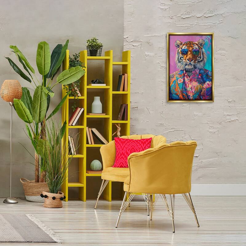 Stupell Bright Tropical Fashion Tiger Framed Floater Canvas Wall Art Design By LSR Design Studio