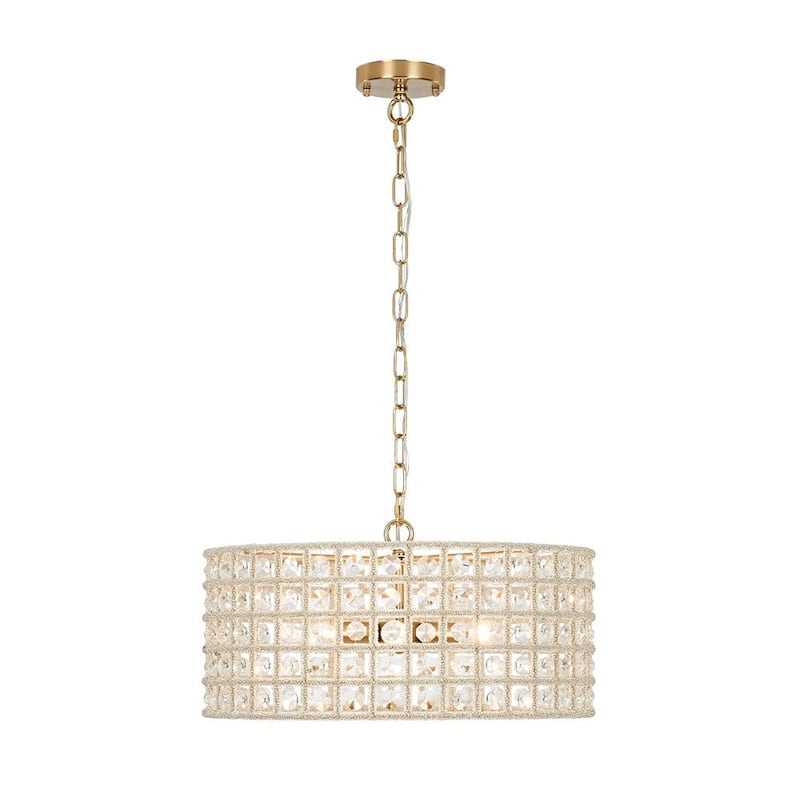 Mid-Century Modern 4-Light Crystal Round Drum Lantern Chandelier