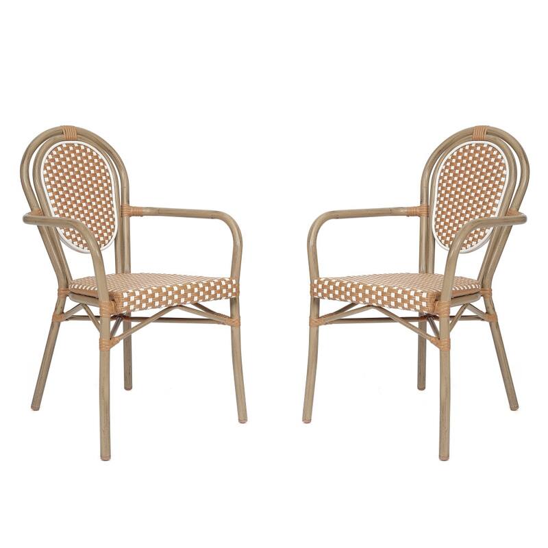 2 Pack All-Weather Commercial Paris Chairs with Arms and metal Frames