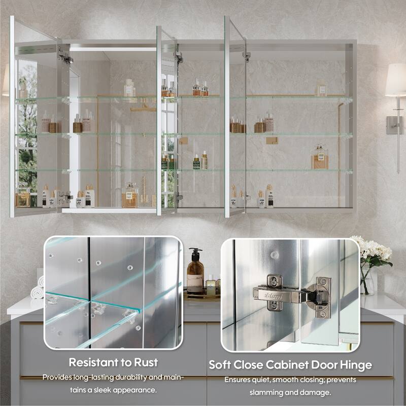 52"W X 30'H Bathroom Recessed or Surface Wall Mount Medicine Cabinet With Adjustable Glass Shelves