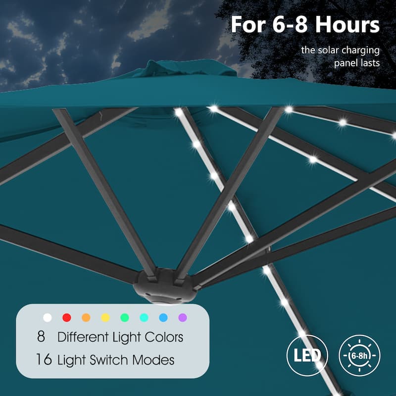 MAISON ARTS 13ft Double -Sided Crank Patio Umbrella Extra Large with LED Colorful Lights