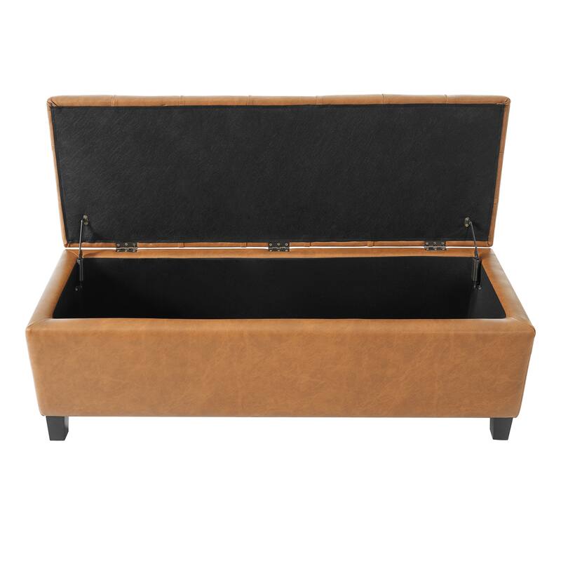 Ottoman Bench with Dark Brown PU Storage Surface