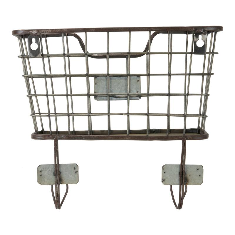 Foreside Home & Garden Rustic Distressed Wire Metal Hanging Wall Mail Pocket - 5x12.5x11.3