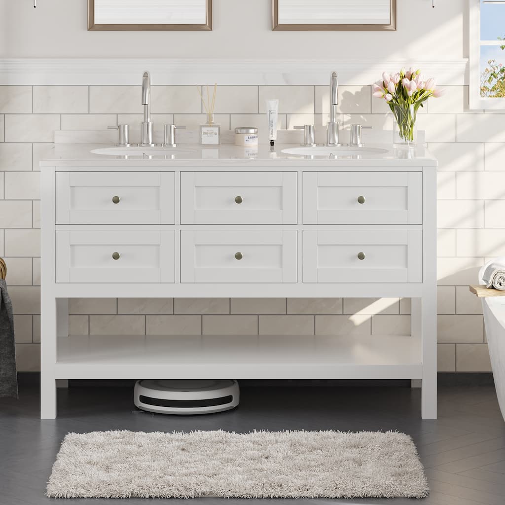 Moasis 59.1'' Free-standing Double Bathroom Vanity with Engineered Marble Vanity Top