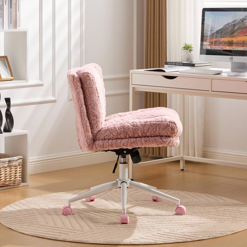 GDF Studio - Extra-Wide Faux Fur Upholstered Swivel Home Office Chair with Metal Base with 26.4" Oversized Seat