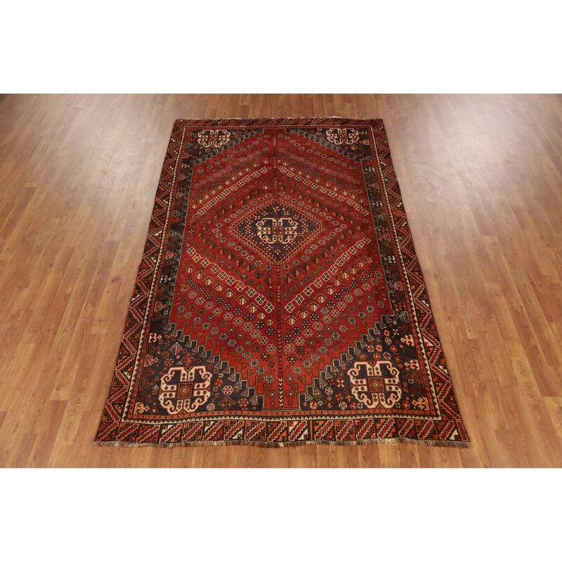 Hand Knotted Oriental 100% Wool Carpet Traditional Medallion Oranges & Rust Qashqai Area Rug - 8' 1'' X 5' 0''