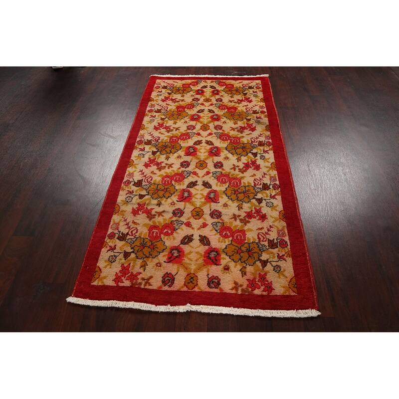 Antique Floral Kerman Persian Area Rug Hand-knotted Wool Carpet - 3'4" x 6'4"