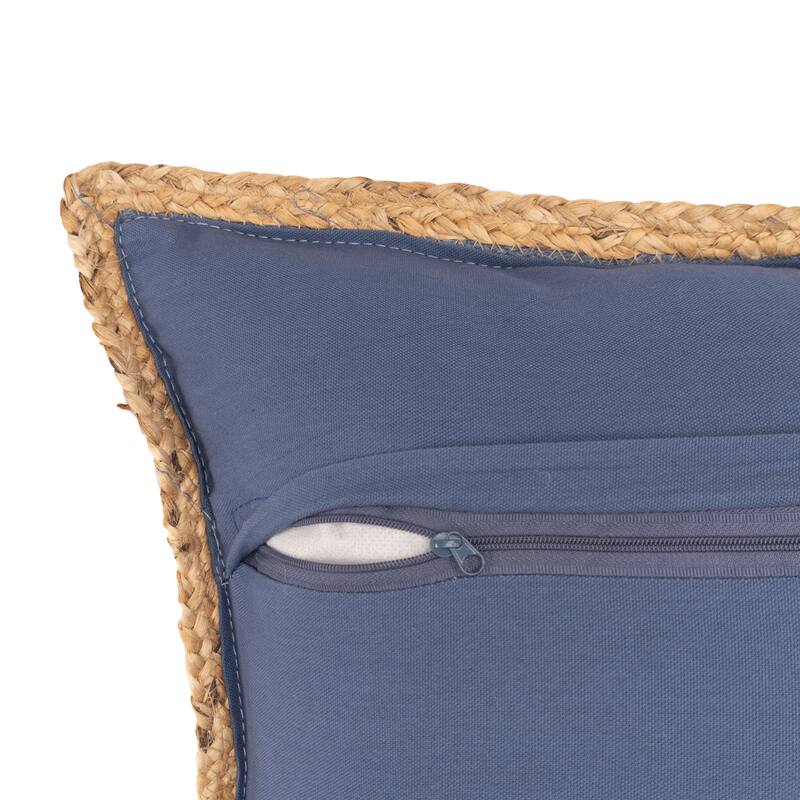 Sevita Solid Midnight Blue Jute Bordered Throw Pillow